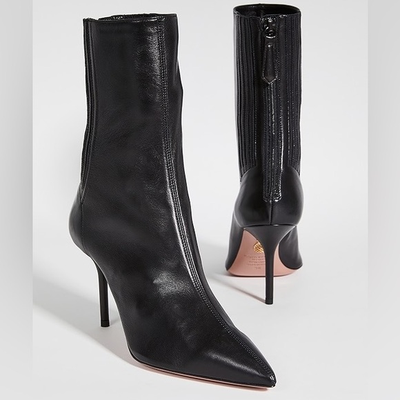AQUAZZURA Saint Honore Leather Booties 85mm Black Size 40 US 10 NIB - Picture 3 of 6